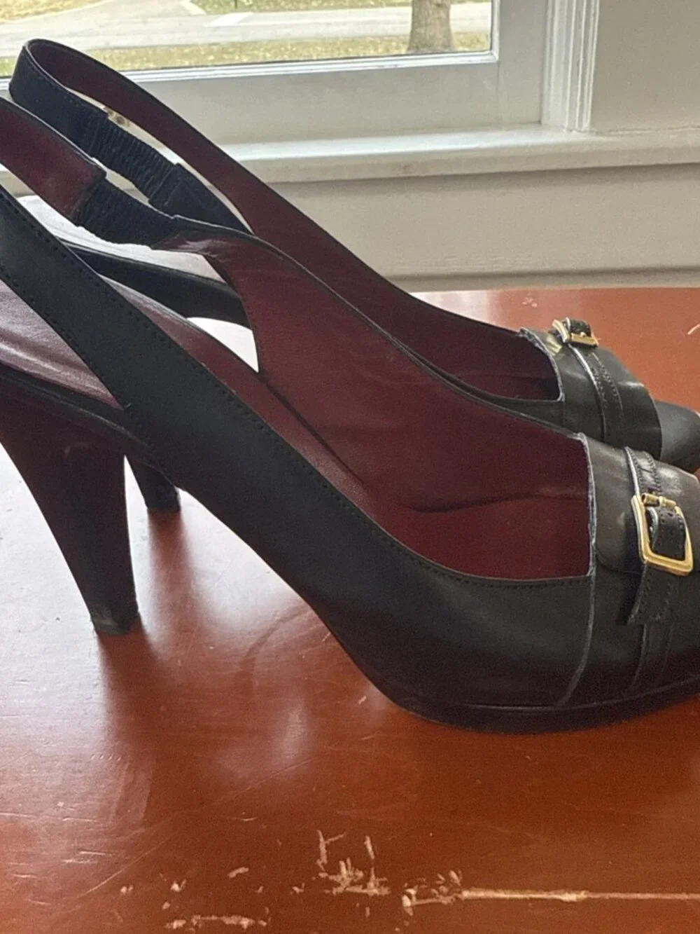 Banana Republic Women's Peep Toe Slingback Open Heel High Heel Black leather 7.5